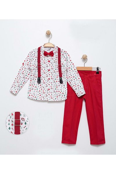 Mnk Baby&Kids New Year's Themed Christmas Boy Suit Mnk0656 White - Red