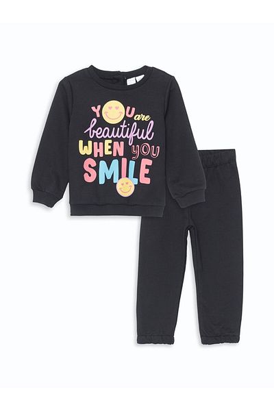 LC Waikiki Lcw Crew Neck Long Sleeve Baby Girl Sweatshirt and Sweatpants Set of 2