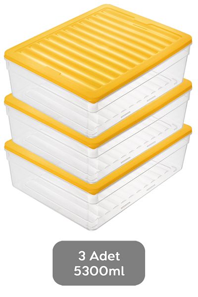 Meleni Home 5300ml Microwave Deep Refrigerator Organizer Set - 3-Piece Yellow Storage Container