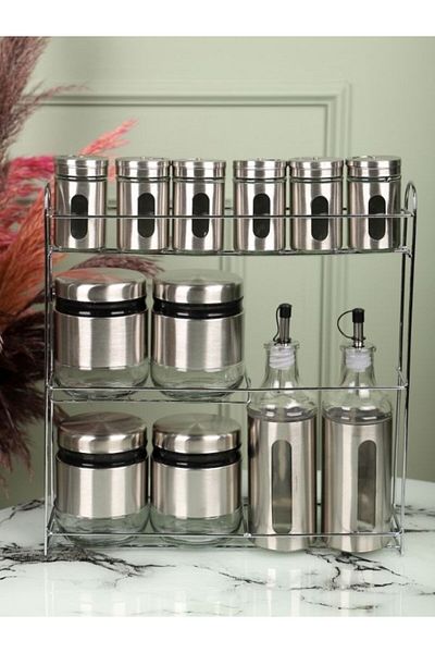 Viyalente Steel Star 13 Piece Spice Rack with Stand