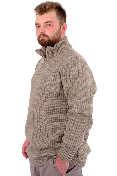 ModeXL Men's Knitwear Sweater - Plus Size, Half Zip, Stand Collar, Mink 24209