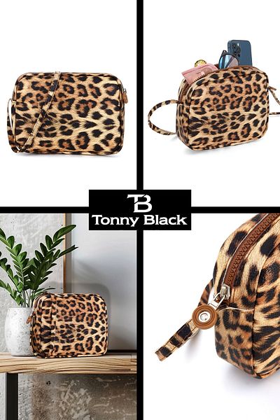 Tonny Black Eredeti női mini Urban Crossbody leopárd mintás kis kézitáska és válltáska állítható pánttal