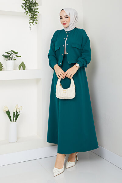 modapark.ist Γυναικείο κοστούμι με φούστα με κουμπιά και τσέπες