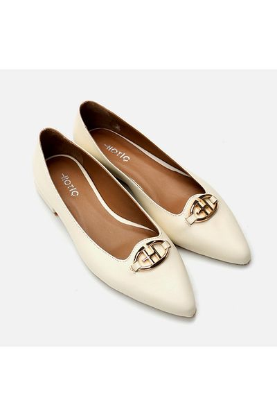 Hotiç Genuine Leather Bone Women's Ballerinas