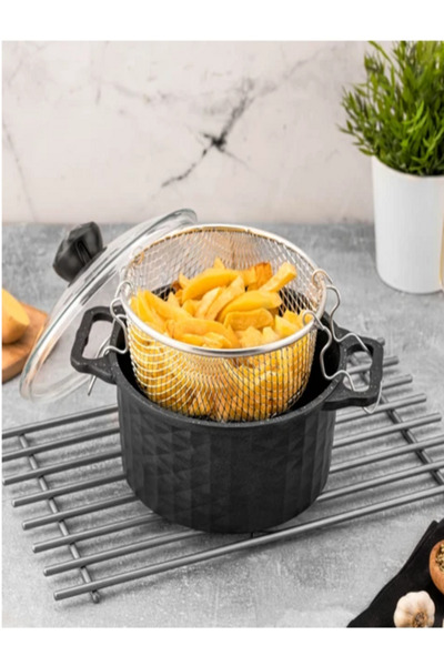 Padella Mia Padella Granit Döküm 24 cm Kızartma Cips Tenceresi Siyah