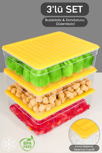 Meleni Home 5300ml Microwave Deep Refrigerator Organizer Set - 3-Piece Yellow Storage Container