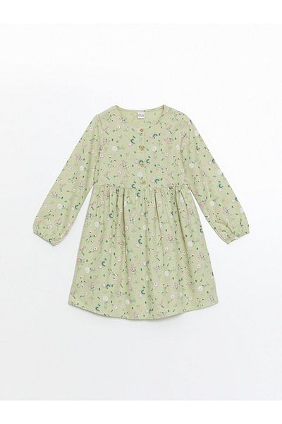 LC Waikiki Flower Patterned Crew Neck Girl's Dress
