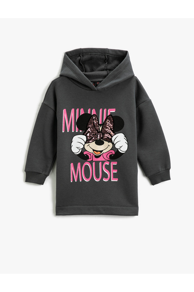 Koton Sweat Dress Minnie Mouse s potištěným licencovaným flitrem s kapucí