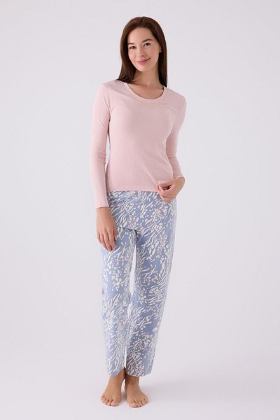 Arnetta Women's Pink Round Collar Long Sleeve Pajama Set