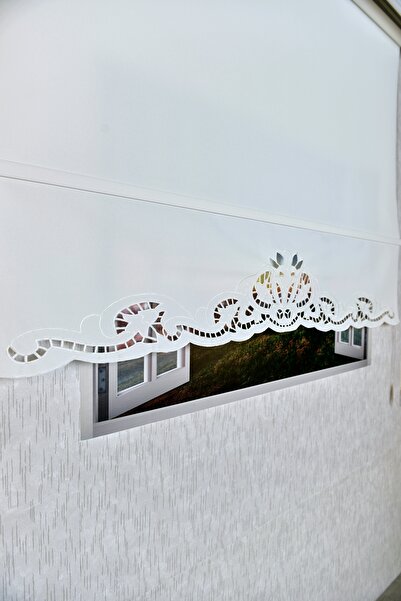 Setekshome Ekru Nakışlı Lazer Kesim Modern Stor Güneşlik Perde