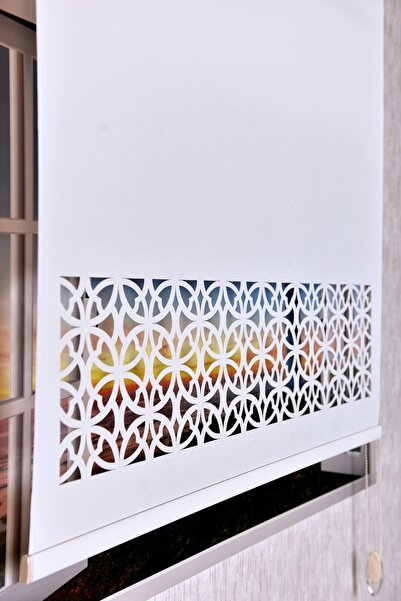 Setekshome Ekru Dairesel Lazer Kesim Modern Stor Güneşlik Perde