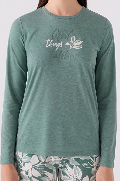 Arnetta Kadın Bisiklet Yaka Uzunkol Pijama Takım, Viskon Dokuma, Büyük Beden Kadın Pijama Takım