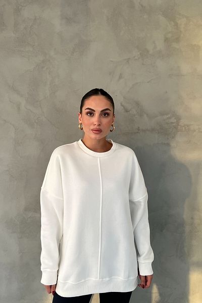 Seda Yalçın Atelier White Oversize Sweatshirt with Stitching Detail on the Front