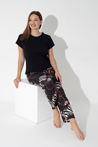 ModaLeaf Black Color Chain Print Short Sleeve Pajamas Set 305