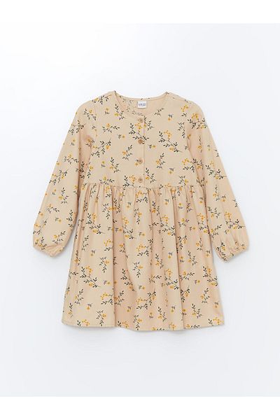 LC Waikiki Flower Patterned Crew Neck Girl's Dress