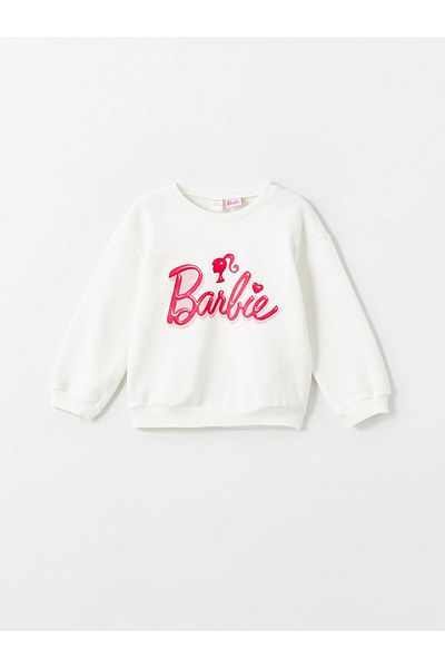 LC Waikiki Lcw Baby Ecru Crew Neck Long Sleeve Barbie Printed Baby Girl Sweatshirt
