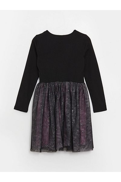 LC Waikiki LCW Kids - Crew Neck Printed Long Sleeve Girl's Dress