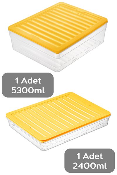 Meleni Home Refrigerator Organizer Set of 2 - Deep and Shallow Microwave Freeze Container, XL Yellow