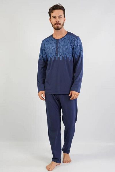 Espuar 100% Cotton, Plus Size Jacquard Men's Pajama Set with Pocket Detail