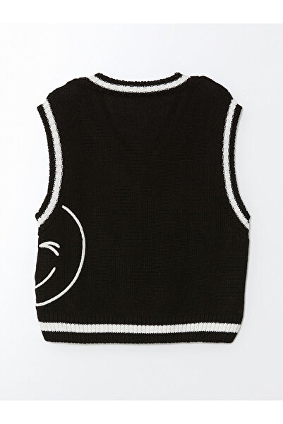 LC Waikiki Black V-Neck Girls' Knitwear Sweater