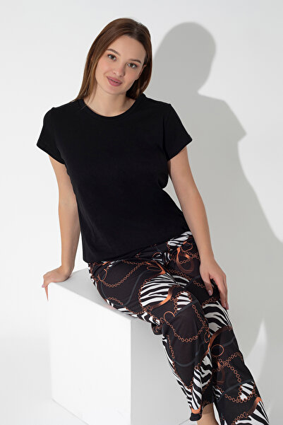 ModaLeaf Black Color Chain Print Short Sleeve Pajamas Set 305
