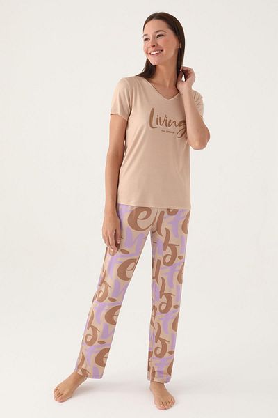 Arnetta Short Sleeve V-Neck Summer Women's Pajamas Set, 100% Cotton