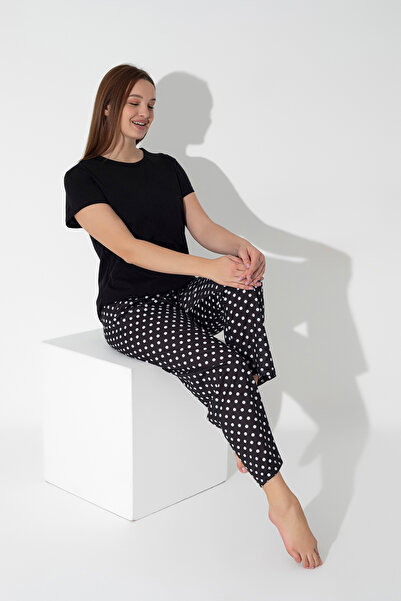 ModaLeaf Black Polka Dot Print Short Sleeve Pajamas Set 306