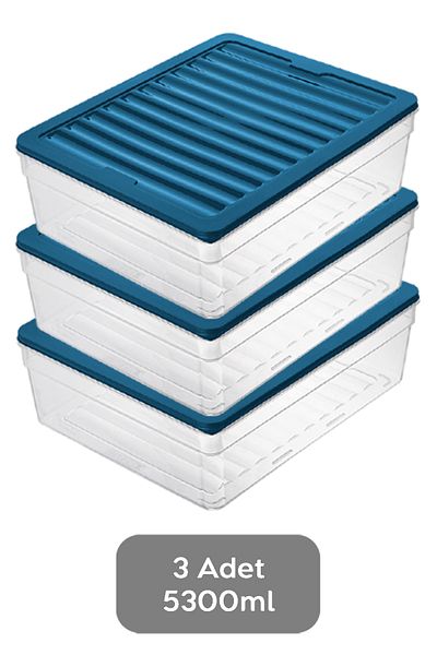 Meleni Home 3-Piece Deep Refrigerator Sample Set - Array Organizers - Storage Beakers and Microwave Freezer Cup (5300ml Blue)