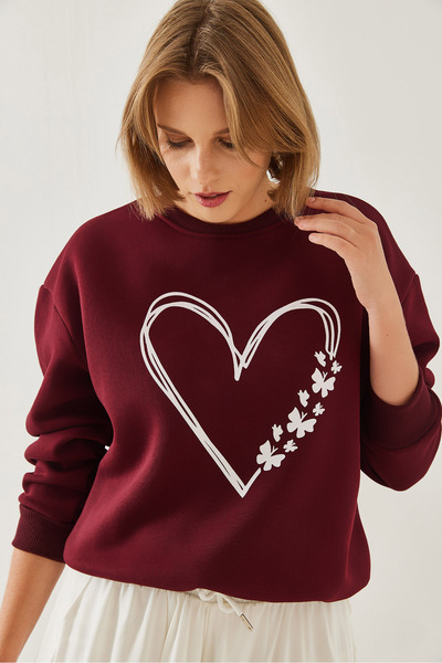 Bianco Lucci Γυναικείο φούτερ με στάμπα με λεπτομέρεια με λαιμόκοψη με 3 κλωστές 60601026