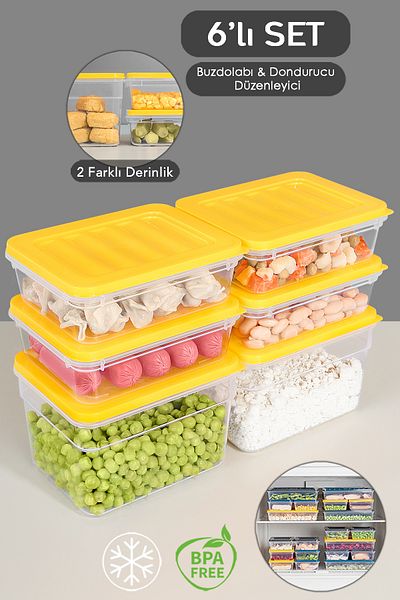 Meleni Home 6-Piece Microwave Compatible Organizer Set Organizer Food Food Food Storage Container Deep and Shallow S Yellow