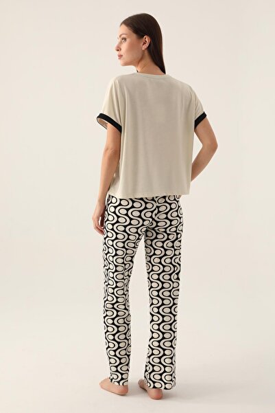 Arnetta Geometric Patterned Pocketed Summer Women's Pajamas Set, 100% Cotton