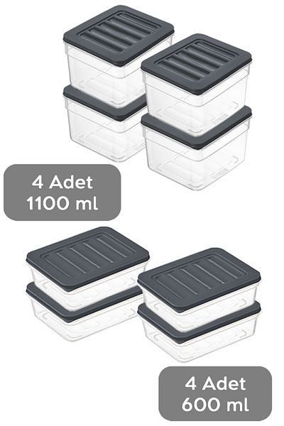 Meleni Home 8-Piece Anthracite Refrigerator Organizer Set - Deep and Shallow Microwave Freezer Container