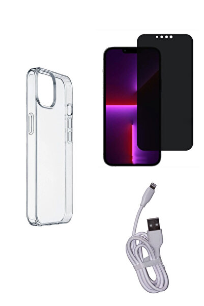 Apple iPhone 13 Hayalet Ekran Koruyucu, Şeffaf Kılıf ve Şarj Kablosu Seti | 3'lü Koruma Paketi