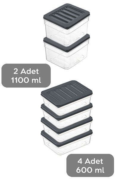 Meleni Home 6-Piece Microwave Compatible Organizer Set - Food Food Storage, Deep and Shallow S Anthracite