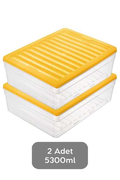 Meleni Home 2-Piece Microwave Freeze Container - Deep Refrigerator Organizer Set, 5300ml Yellow