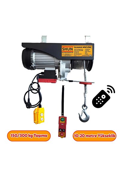 Badem10 Shun Elektrikli Mini Vinç 150/300 KG Caraskal B Sınıfı 10/20 Metre Wi...