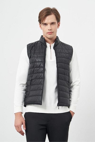 İmza Black Quilted Stand Collar Plain Garnier-Free Slim Fit Vest 1009245151