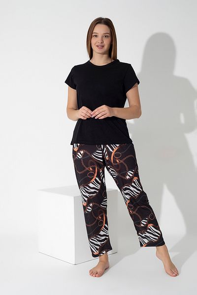 ModaLeaf Black Color Chain Print Short Sleeve Pajamas Set 305