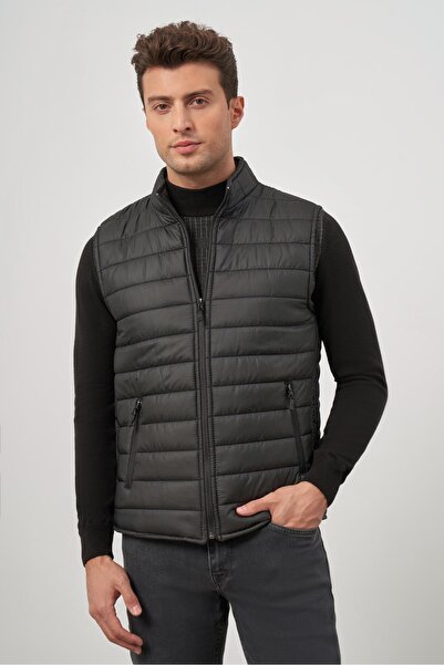 İmza Black Quilted Stand Collar Plain Garnier-Free Slim Fit Vest 1009245150