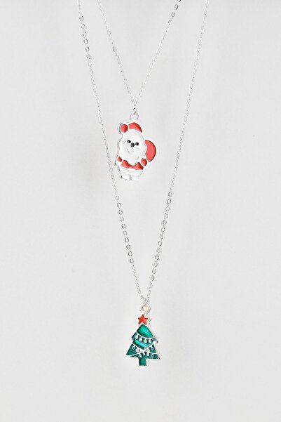 New Obsessions Christmas Santa Claus and Christmas Tree Figure Dangle Necklace Set 2 Pack