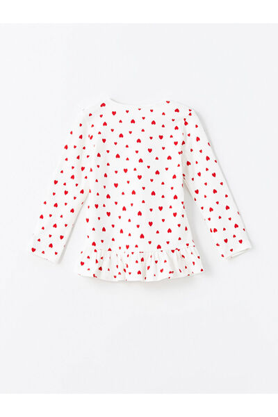 LC Waikiki Ekru Bisiklet Yaka Uzun Kollu Baskılı Kız Bebek Pijama Takımı