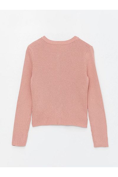 LC Waikiki Girl's Knitwear Cardigan - Crew Neck, Long Sleeve
