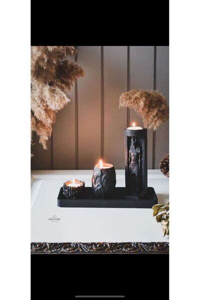 ersustore Özel tasarım Siyah Antik Anubis Tealight Soya Wax Mumluk Vazo Tepsi...