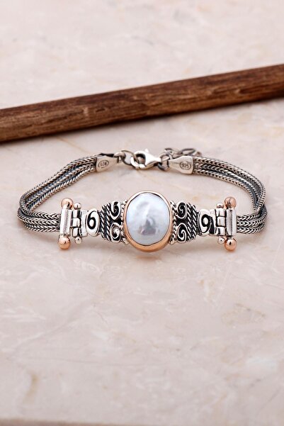 Sümer Telkari İnci Elişi Tasarım Gümüş Bileklik 3453