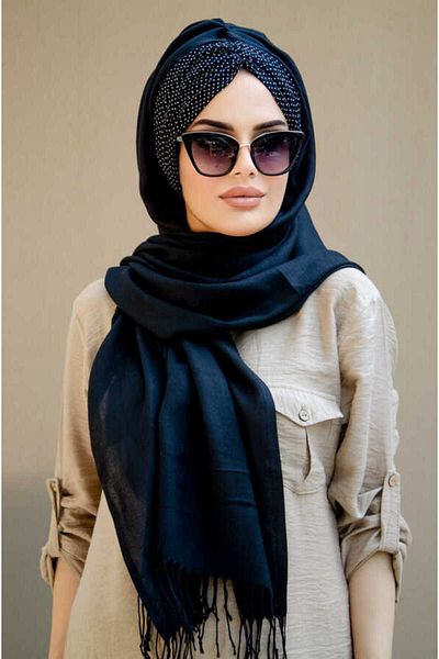 Aişe tesettür Black Drawstring Ready Shawl - 50601
