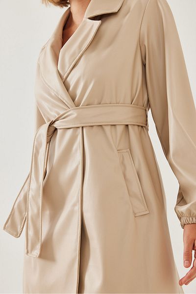 Bianco Lucci Damen-Trenchcoat aus Leder mit gerafftem Gürtel 60351179