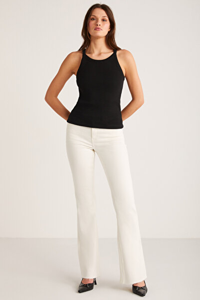 ETHIQUET Emily Women's Regular Fit Regular Fit Cotton Thick Strap Hollow Collar Knitted Black Tank Top