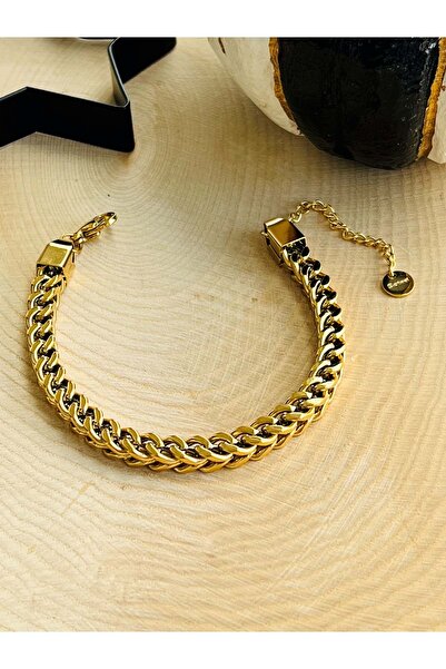 ACAR TAKI Gold Renk Örgü Model Çelik Bileklik Acr7423