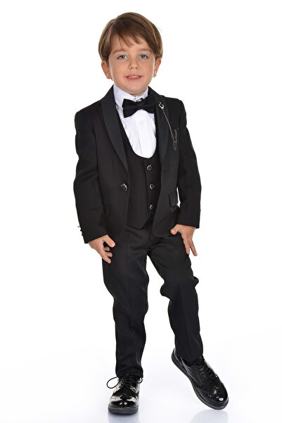 Mnk Ceketli Yelekli Erkek Çocuk Damatlık Takım Elbise MNK0274 SİYAH