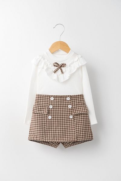 Banamio Janet Piti Checkered Ruffle Detailed Shorts Skirt Two-Piece Set